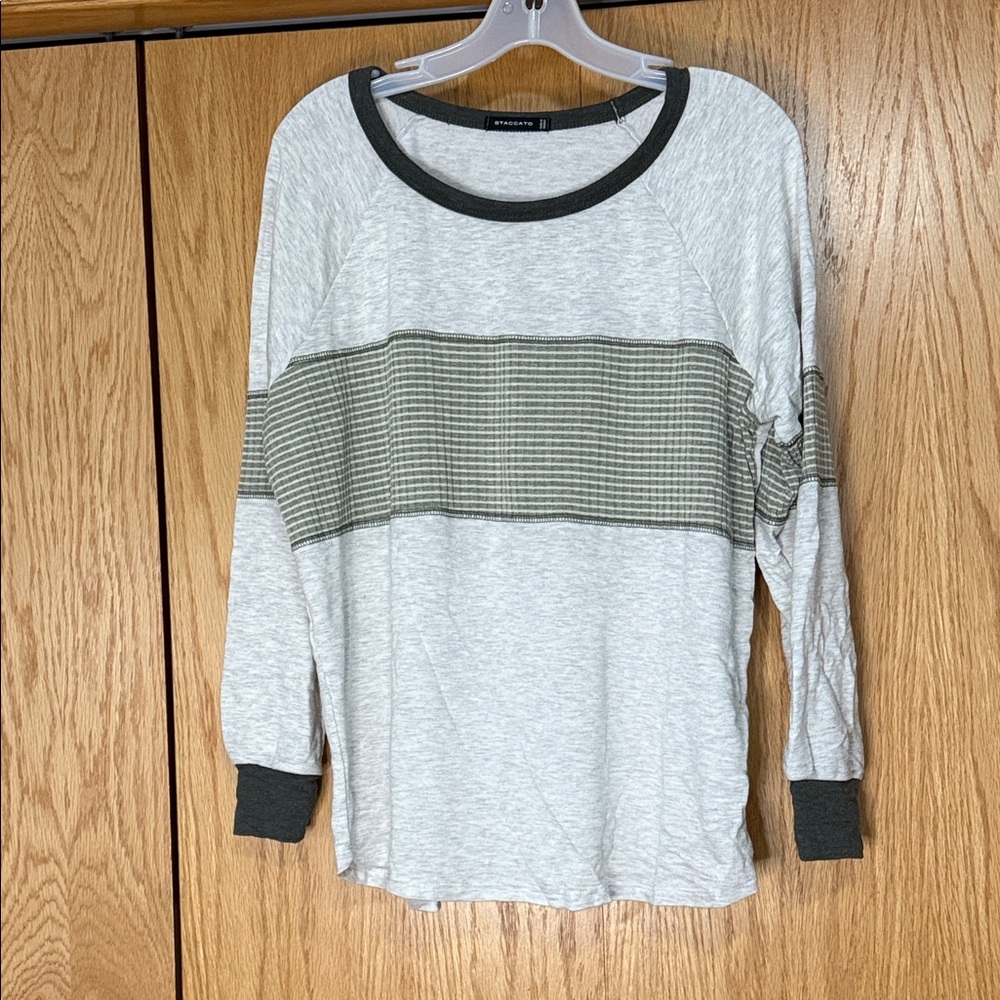 Staccato Light Gray and Olive Long Sleeve Top